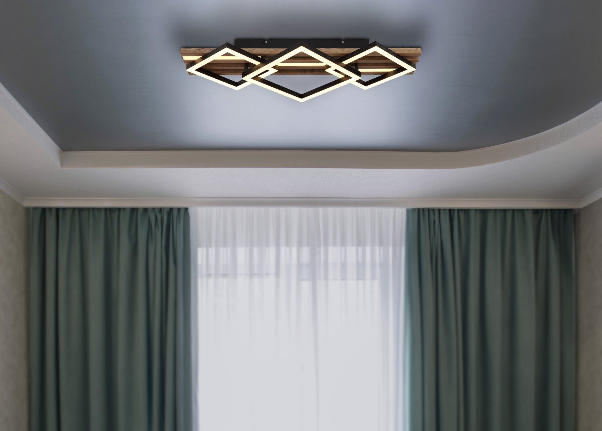 Obrien 60cm Puu plafondi valmistajalta Globo Lighting - Takf&auml;stet som efterliknar akustikpanel i kombination med de mattsvarta detaljerna i metall bidrar med industriell k&auml;nsla till rummet.
