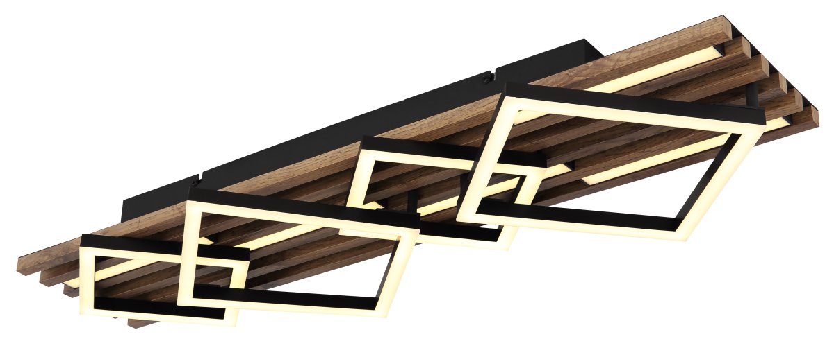 Obrien 82cm Puu plafondi valmistajalta Globo Lighting - Takf&auml;stet som efterliknar akustikpanel i kombination med de mattsvarta detaljerna i metall bidrar med industriell k&auml;nsla till rummet.