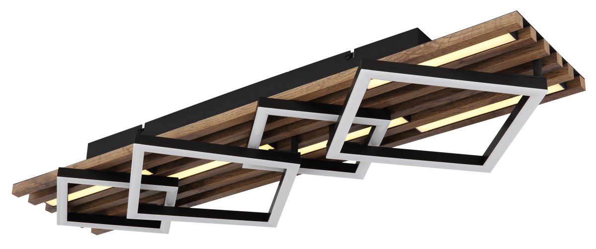 Obrien 82cm Puu plafondi valmistajalta Globo Lighting - Takf&auml;stet som efterliknar akustikpanel i kombination med de mattsvarta detaljerna i metall bidrar med industriell k&auml;nsla till rummet.