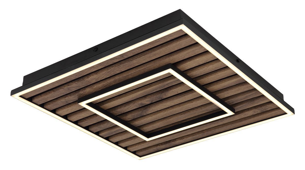 Woody 45cm Puu plafondi valmistajalta Globo Lighting - Takf&auml;stet som efterliknar akustikpanel i kombination med de mattsvarta detaljerna i metall bidrar med industriell k&auml;nsla till rummet.