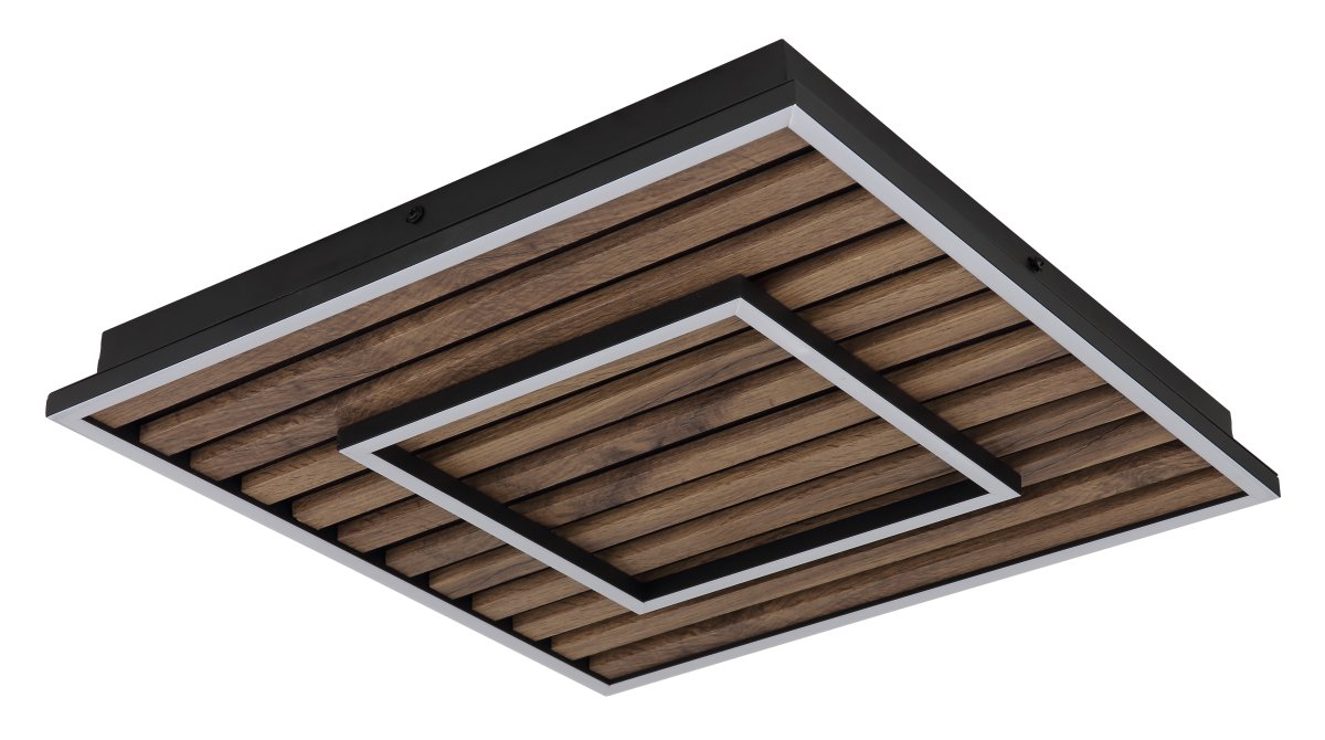 Woody 45cm Puu plafondi valmistajalta Globo Lighting - Takf&auml;stet som efterliknar akustikpanel i kombination med de mattsvarta detaljerna i metall bidrar med industriell k&auml;nsla till rummet.