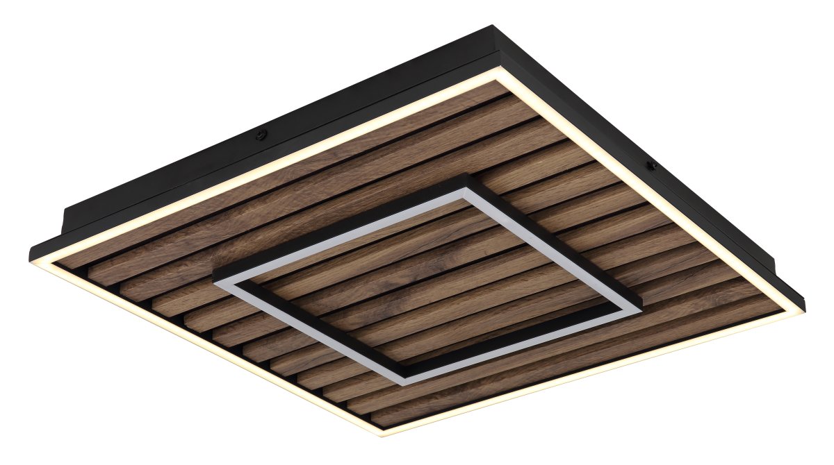 Woody 45cm Puu plafondi valmistajalta Globo Lighting - Takf&auml;stet som efterliknar akustikpanel i kombination med de mattsvarta detaljerna i metall bidrar med industriell k&auml;nsla till rummet.