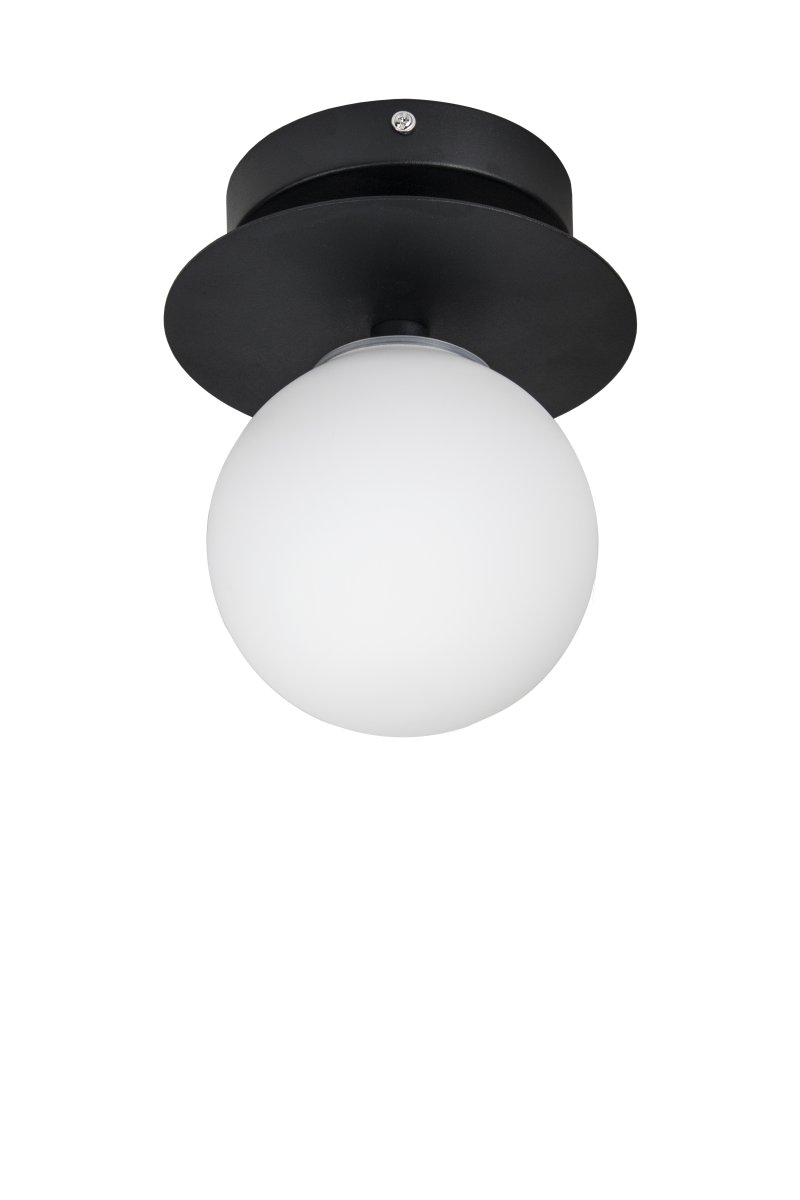 Art Deco Ø16 Mustavalkoinen kylpyhuoneen valaisin valmistajalta Globen Lighting - Valaisin on valmistettu metallista ja siinä on valkoinen lasivarjostin, joka luo kauniin valon leviämisen huoneeseen.