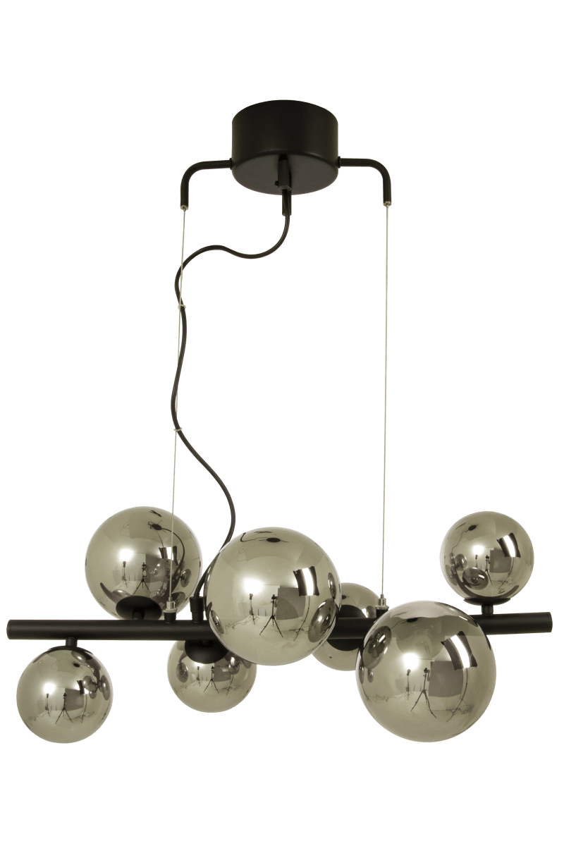 Molekyl 58cm Savun harmaa kattovalaisin valmistajalta Aneta Lighting - MOLEKYL moderni tyylikäs kattovalaisin mustaksi lakattua metallia, jossa on 7 savunväristä lasikupua kahdessa eri koossa.