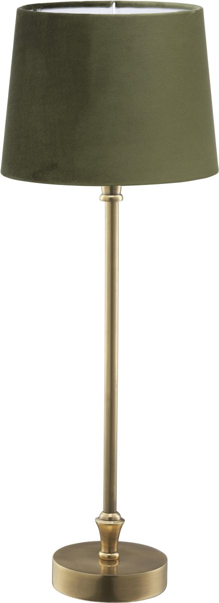 Liam 60cm Messinki/vihreä pöytävalaisin valmistajalta PR Home - N&auml;ytt&ouml; on 20 cm leve&auml; ja 15,5 cm korkea ja siin&auml; on E27 rengaspidike.