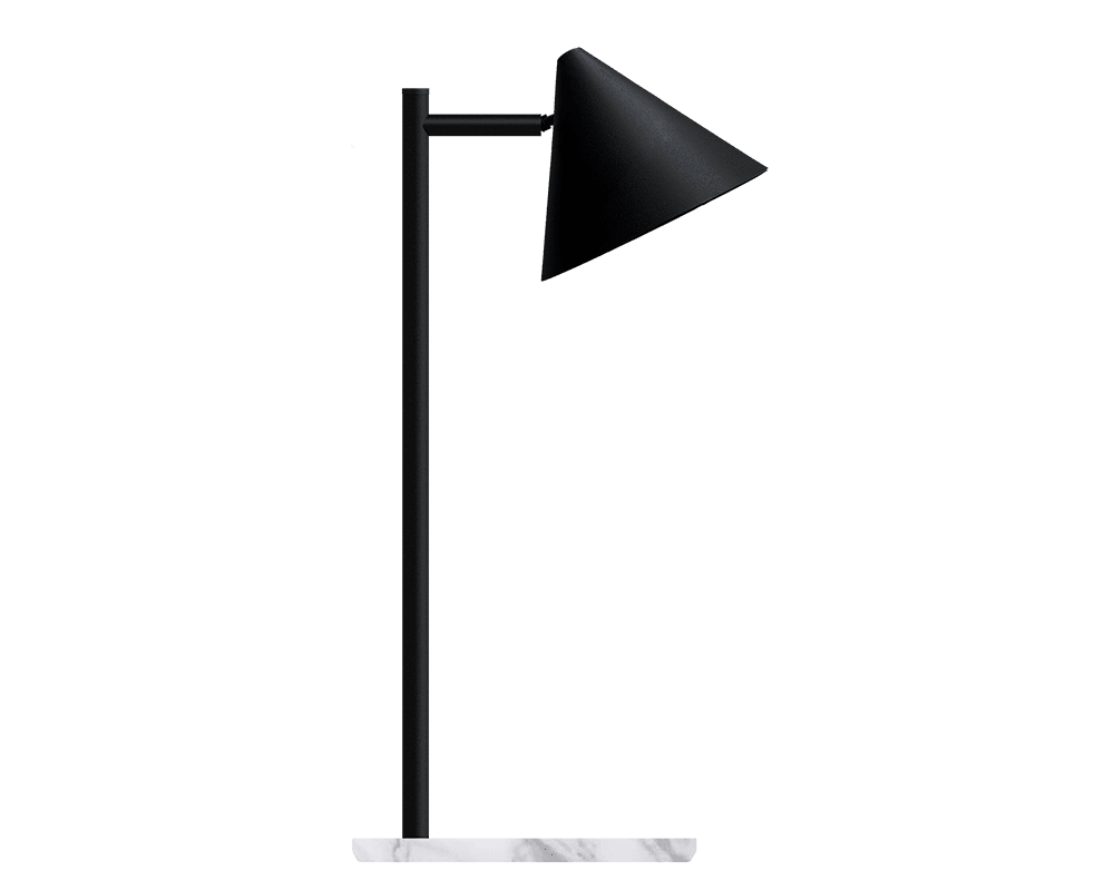 Tratt Micro 57cm Musta/marmori pöytävalaisin valmistajalta Westal - Funnel on moderni p&ouml;yt&auml;valaisin, joka on valmistettu ruostumattomasta ter&auml;ksest&auml; ja on mustaksi pulverimaalattu.