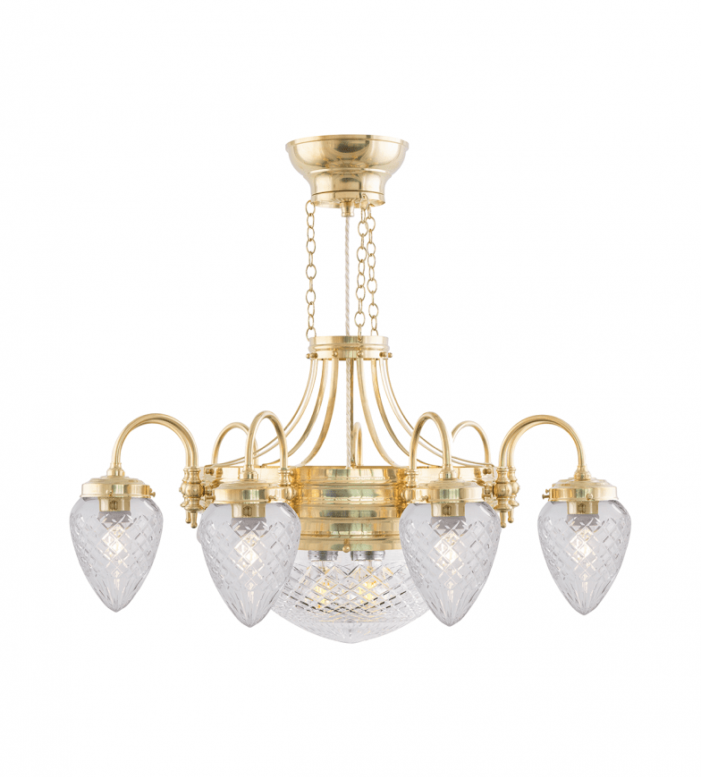 Heidenstam 9 Messinki valmistajalta Karlskrona lampfabrik - Den &auml;r avsedd som allm&auml;nbelysning i st&ouml;rre rum, och utg&ouml;r ett bra alternativ till mer vanligt f&ouml;rekommande kristallkronor.