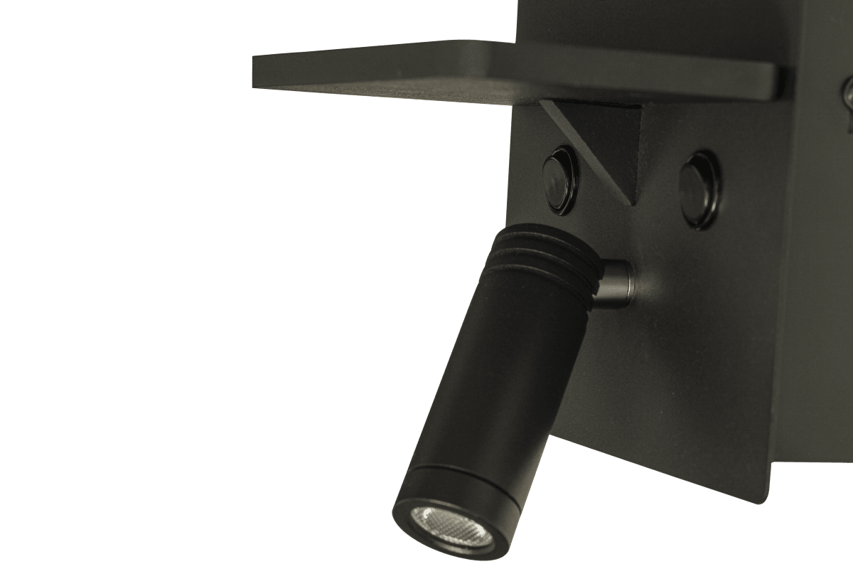 Astor Musta lukulamppu valmistajalta Aneta Lighting - Valmistettu mustasta lakatusta metallista ja s&auml;&auml;dett&auml;v&auml; lukuvalo edess&auml; ja huomaamattomampi ep&auml;suora valaistus takana.