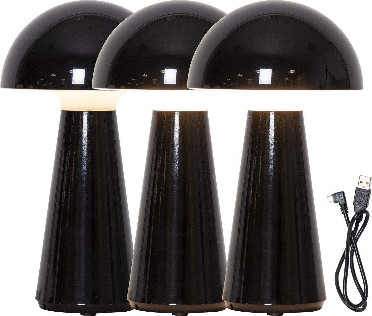 Mushroom 28cm Musta Siirrettävä valmistajalta Star Trading - Lampussa on 3-portainen toiminto, jossa valon paine on lampun yläosassa; Voit säätää näytön kirkkautta, 100, 50 tai 10% täydestä latauksesta.