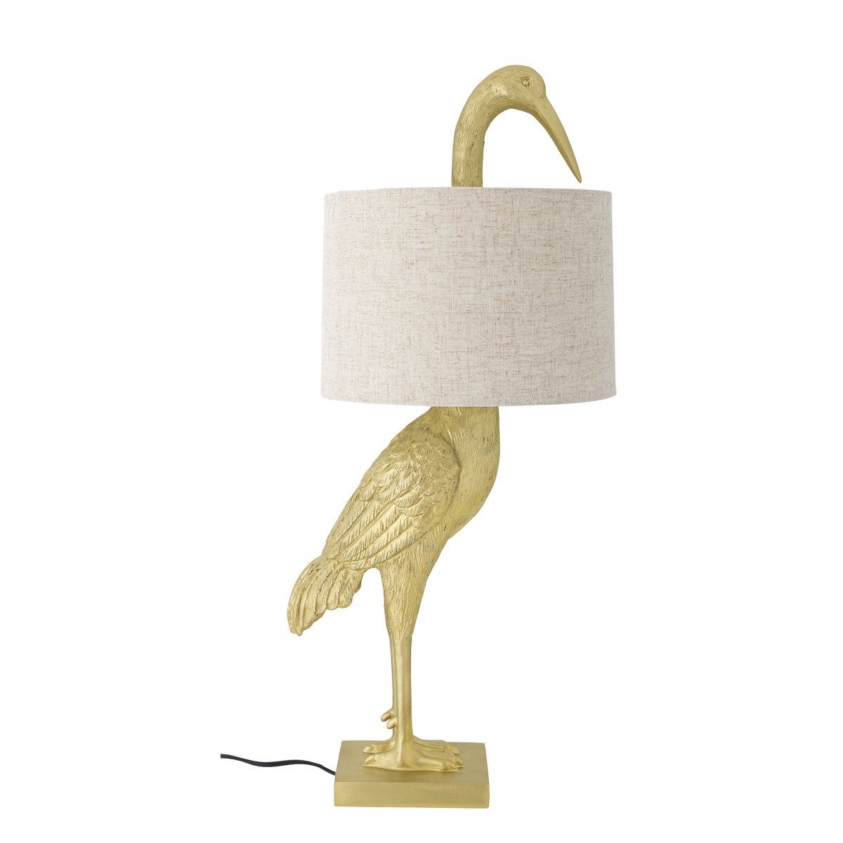 Heron 73cm Kulta pöytävalaisin valmistajalta Bloomingville - Valaisin on suunniteltu elegantiksi kultaiseksi, ja sit&auml; t&auml;ydent&auml;&auml; luonnollisen v&auml;rinen pellavavarjostin, joka levitt&auml;&auml; pehme&auml;&auml; ja miellytt&auml;v&auml;&auml; valoa.