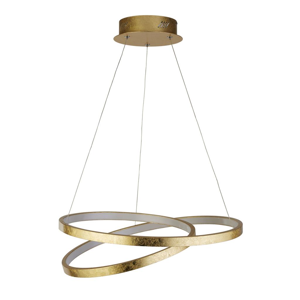 Float Ø47 Kulta kattovalaisin valmistajalta Searchlight - Se on viimeistelty upealla kultaisella lehtiviimeistelyllä ja sitä täydentää valkoinen PC-muovista valmistettu LED-nauha, joka on roikkuu yhteensopivasta kultaisesta metallista kattokiinnikkeestä.