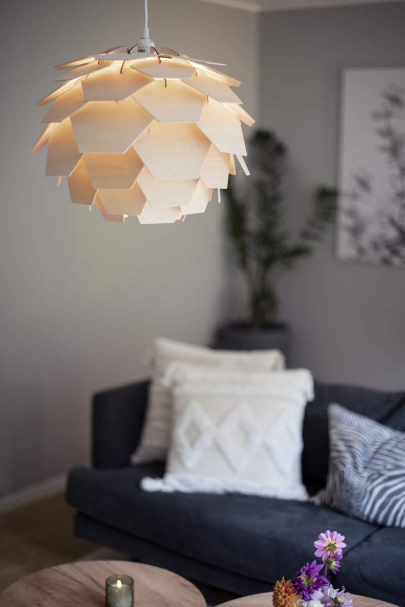 Carpatica Ø40 Luonto kattovalaisin valmistajalta Aneta Lighting - Kattokuppi on valkoista muovia koukkuripustetta varten ja riviliittimellä.
