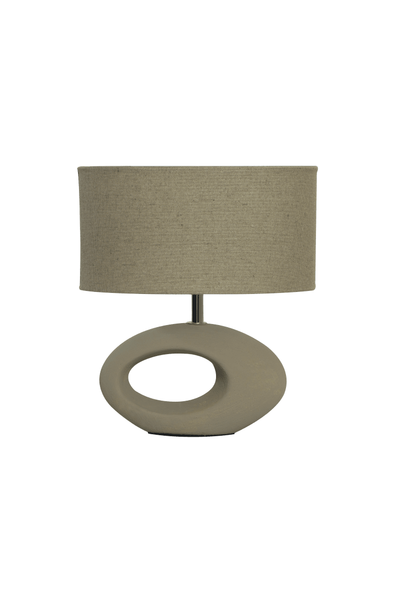 Olina 24cm Ruskea pöytävalaisin valmistajalta Aneta Lighting - Olina-pöytävalaisimessa on ruskea keraaminen jalka, moderni muotoilu ja soikea beigenvärinen tekstiilivarjostin.