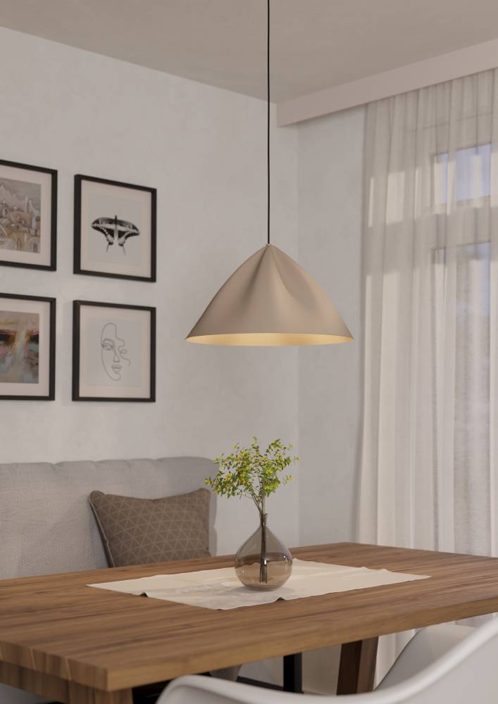 Podere Ø43 Hiekka kattovalaisin valmistajalta Eglo - Tämä riippuvalaisin pehmeällä, hiekanvärisellä sävyllä tarjoaa yksinkertaisen mutta tyylikkään muotoilun, joka sopii täydellisesti moderneihin ja skandinaavisiin koteihin.