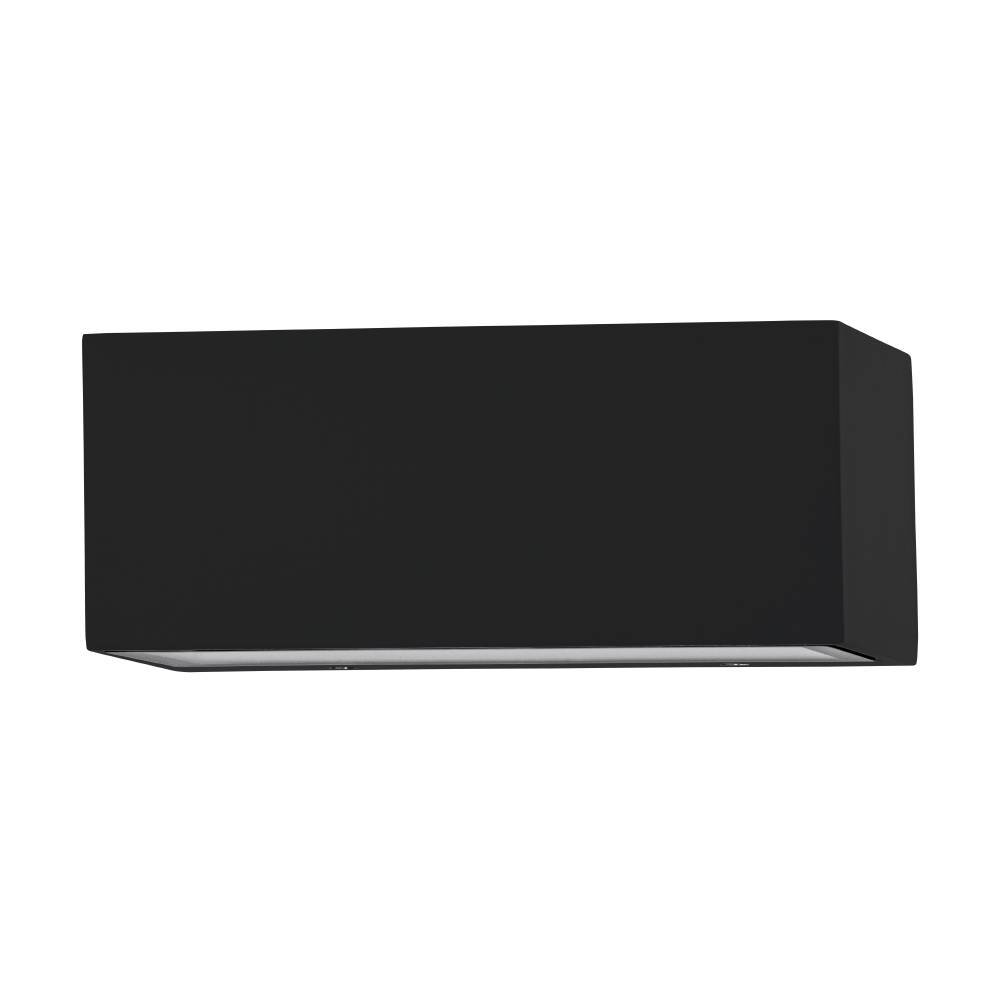 Spongano Musta ulkovalo valmistajalta Eglo - Tässä seinävalaisimessa on kulmikas musta alumiinikotelo ja kirkas muovivarjostin.