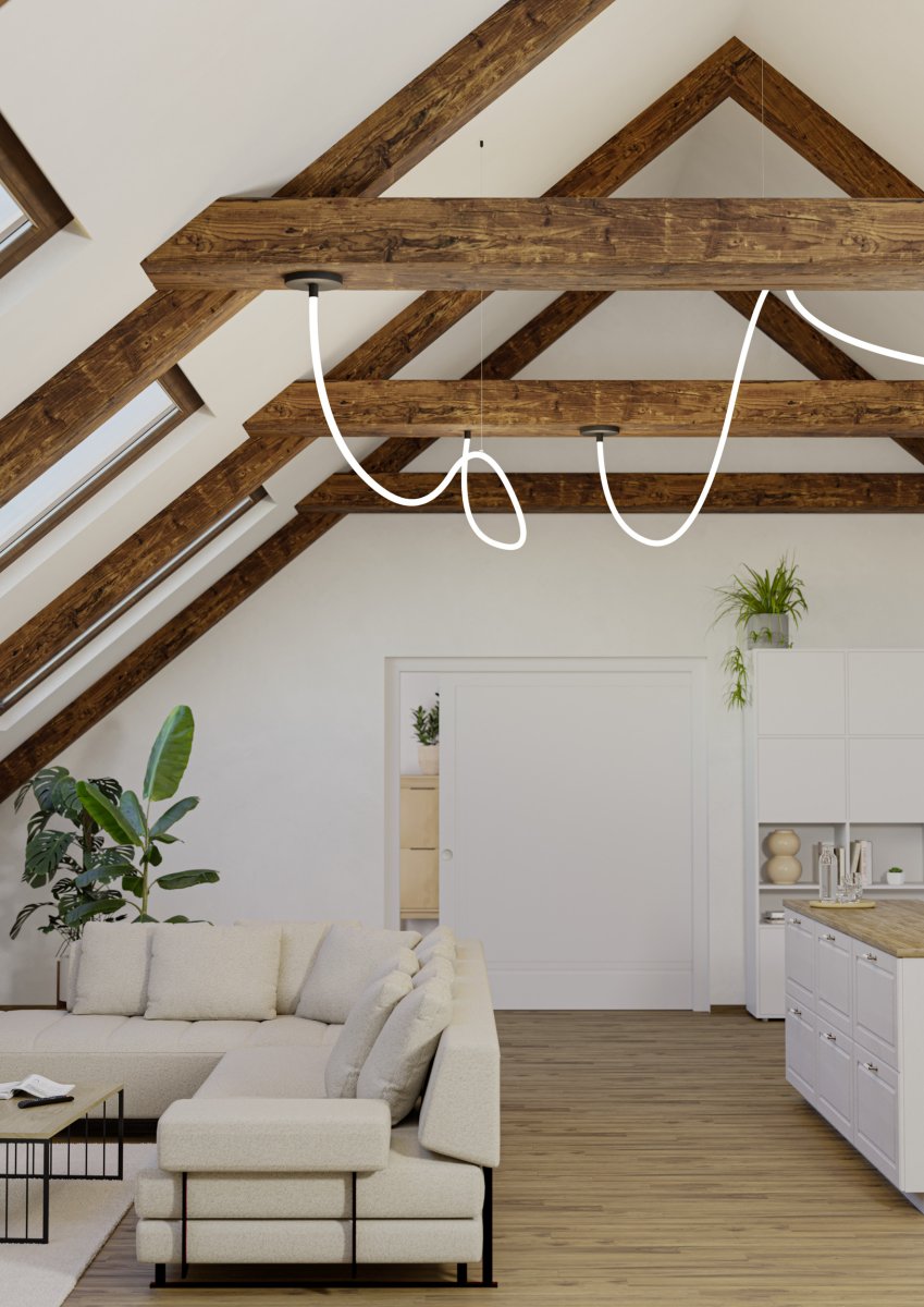 Glow 300cm Musta kattovalaisin valmistajalta Eglo - Valaisin tuottaa 800 lumenia metriä kohden ja voi valaista lämpimän valkoisessa 2700K:n värilämpötilassa tai eri RGB-väreissä.