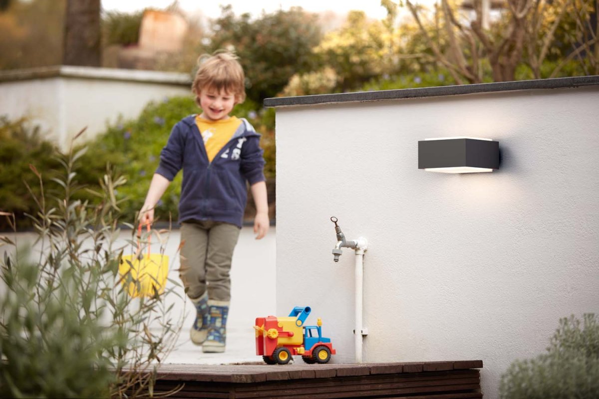 Hedgehog Antrasiitti ulkovalo valmistajalta Philips - Se levittää valoa ylös- ja alaspäin ja tarjoaa tehokkaan seinävalaistuksen.