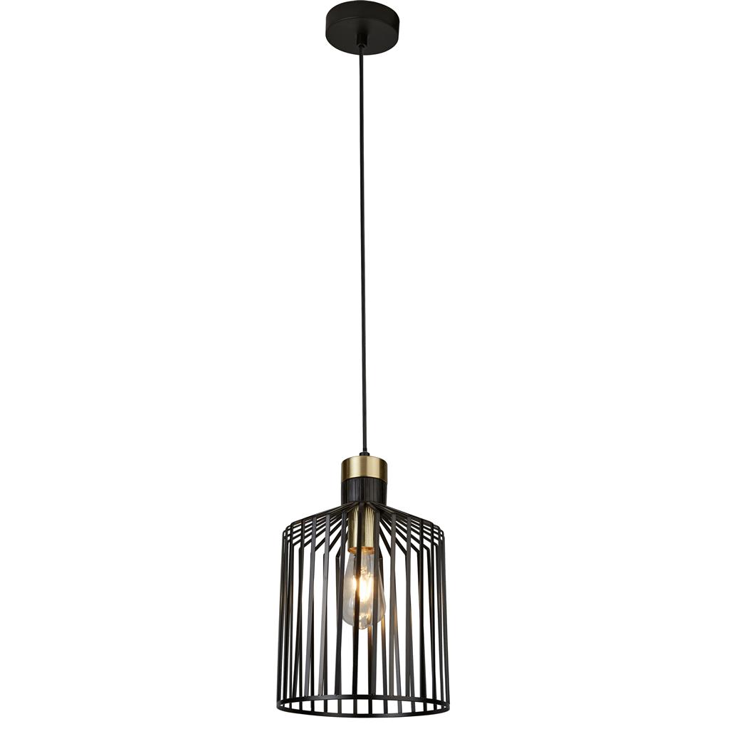 Bird Cage Ø22 Musta kattovalaisin valmistajalta Searchlight - Bird Cage on näyttävä riippuvalaisin, joka yhdistää kestävän mustan metallin elegantteihin kultaisiin yksityiskohtiin.