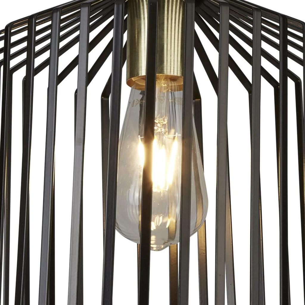 Bird Cage Ø22 Musta kattovalaisin valmistajalta Searchlight - Bird Cage on näyttävä riippuvalaisin, joka yhdistää kestävän mustan metallin elegantteihin kultaisiin yksityiskohtiin.