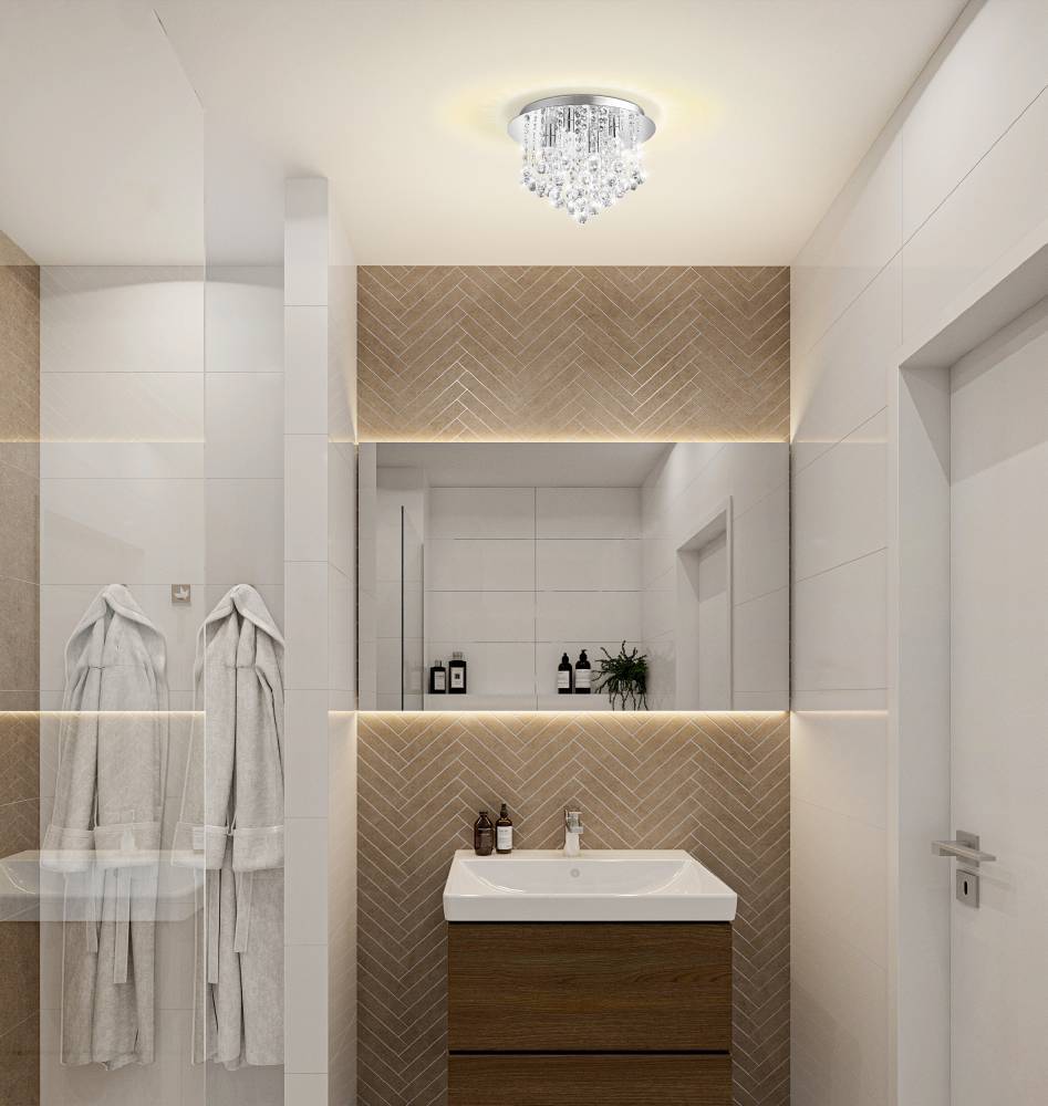 Almonte Ø35 Kromi kylpyhuoneen valaisin valmistajalta Eglo - Valaisimen kimaltelevilla kristalliprismoilla, jotka heijastavat valoa lumoavalla tavalla, valaisin luo vau-efektin mihin tahansa huoneeseen.