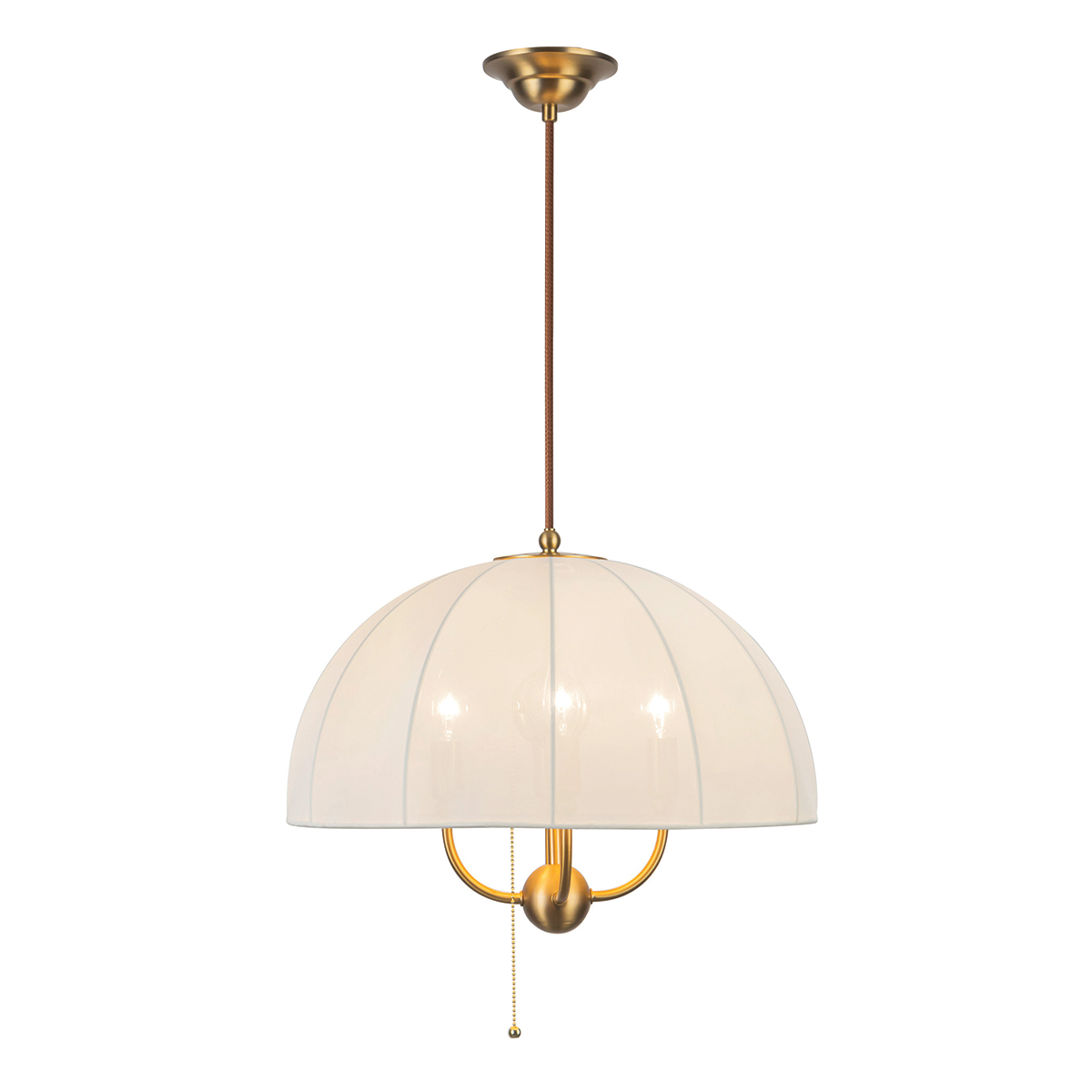 Crosby Ø45 Harjattu kulta kattovalaisin valmistajalta Elstead Lighting - Valaisin on valmistettu harjatusta kultaisesta metallista, ja siin&auml; on kaareva varjostin ohuesta, kevyest&auml; kankaasta, joka p&auml;&auml;st&auml;&auml; valon l&auml;pi hyvin.