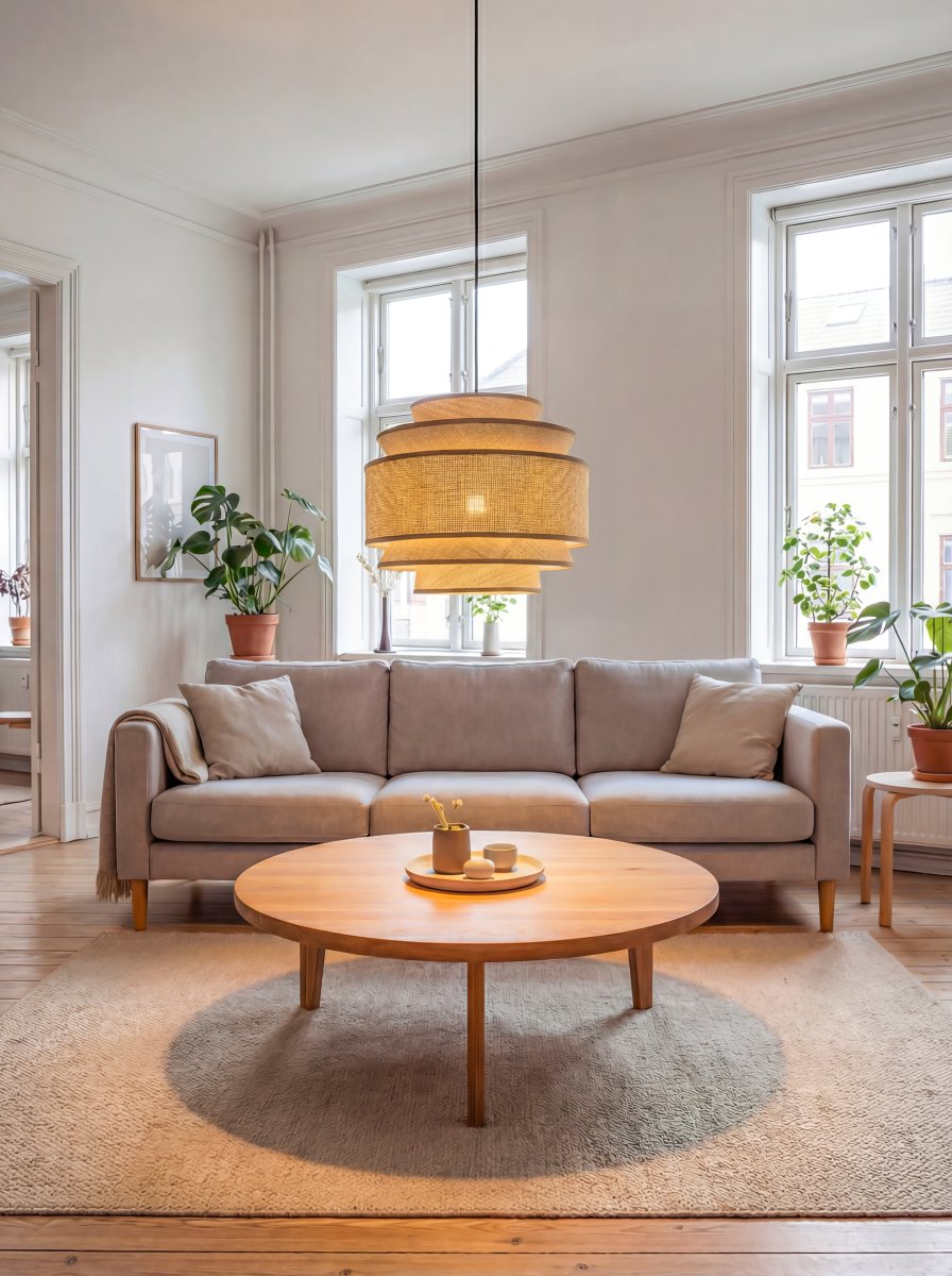Ambrosia Ø50 Luonto kattovalaisin valmistajalta Aneta Lighting - Kun lamppu on p&auml;&auml;ll&auml;, valo suodattuu paperiharkon l&auml;pi ja luo l&auml;mpim&auml;n ja tunnelmallisen hehkun.