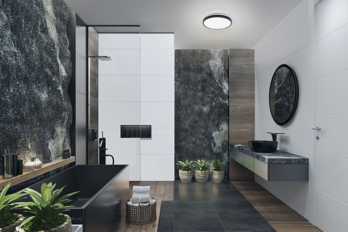 LED Bath Ø30 Musta kylpyhuoneen valaisin valmistajalta Ledvance - F&auml;rgtemperaturen g&aring;r att justera mellan 3000K varmvitt ljus och 4000K kallvitt ljus genom att trycka snabbt tv&aring; g&aring;nger p&aring; din v&auml;ggstr&ouml;mbrytare.