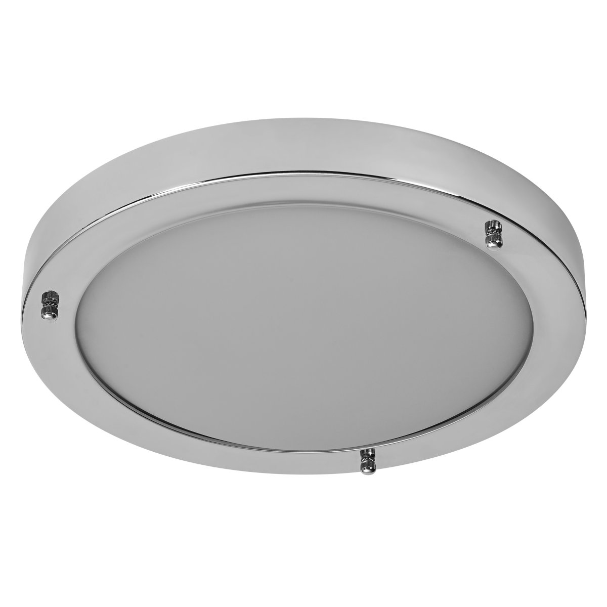 Classic Round Ø30 Kromi kylpyhuoneen valaisin valmistajalta Ledvance - Sk&auml;rmen i frostat glas ger ett fint och bl&auml;ndfritt ljus i rummet.