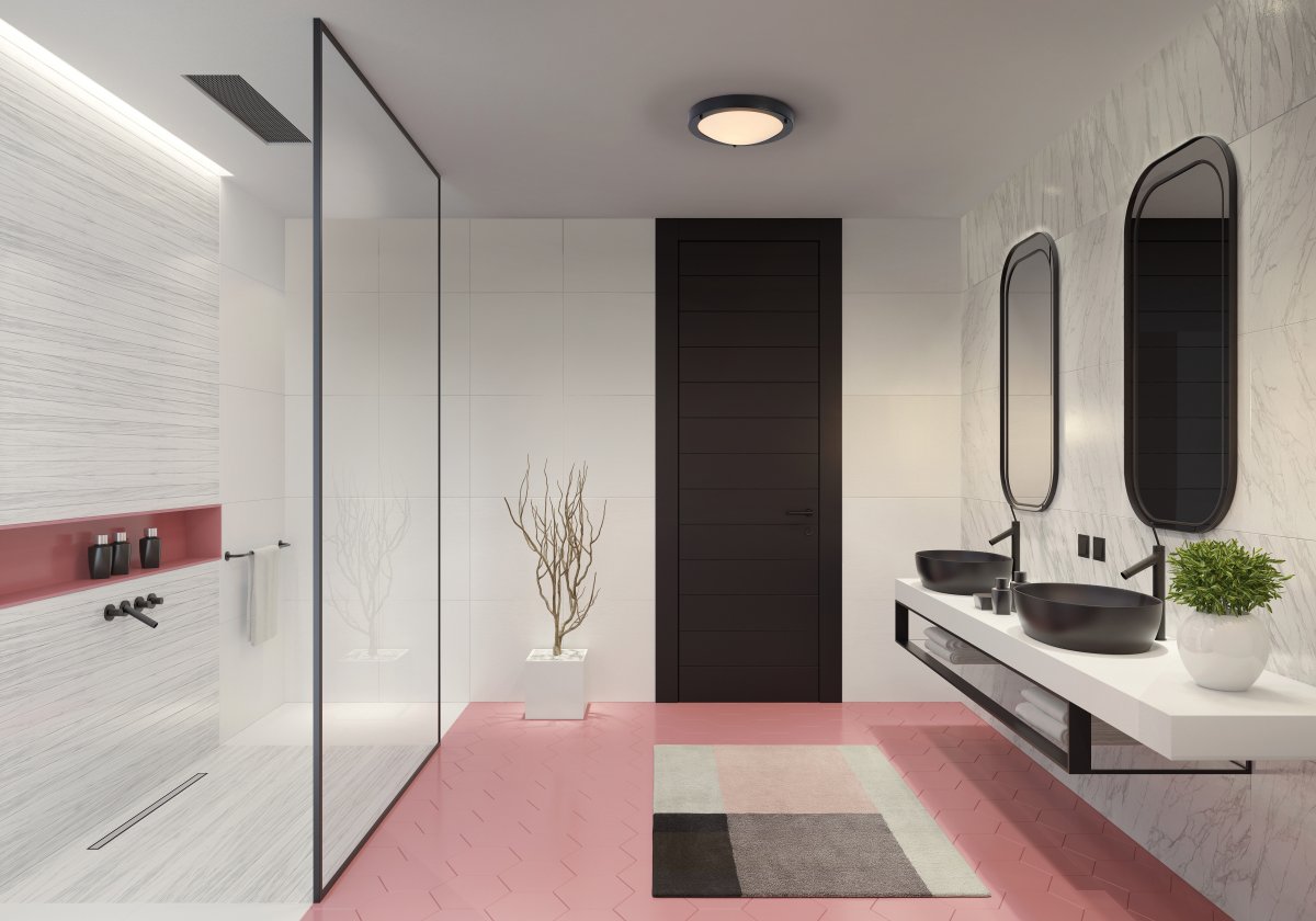 Classic Round Ø30 Musta kylpyhuoneen valaisin valmistajalta Ledvance - Sk&auml;rmen i frostat glas ger ett fint och bl&auml;ndfritt ljus i rummet.