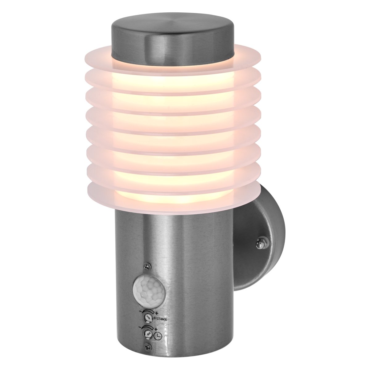 Rondo Sensor Teräs ulkovalo valmistajalta Ledvance - Med sin stilrena design och effektiva funktionalitet &auml;r denna armatur det perfekta valet f&ouml;r att b&aring;de belysa och s&auml;kerst&auml;lla ditt utomhusomr&aring;de.