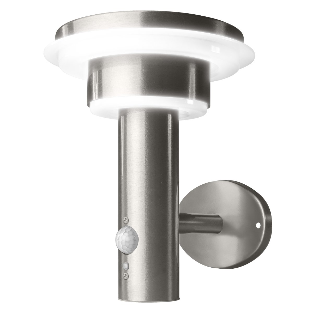 Double Circle Sensor Hopea aurinkokennolamppu valmistajalta Ledvance - Sisäänrakennettu PIR-liiketunnistin ja päivänvalotunnistin syttyvät automaattisesti, kun pimeässä on liikettä, mikä takaa sekä turvallisuuden että energiatehokkuuden.