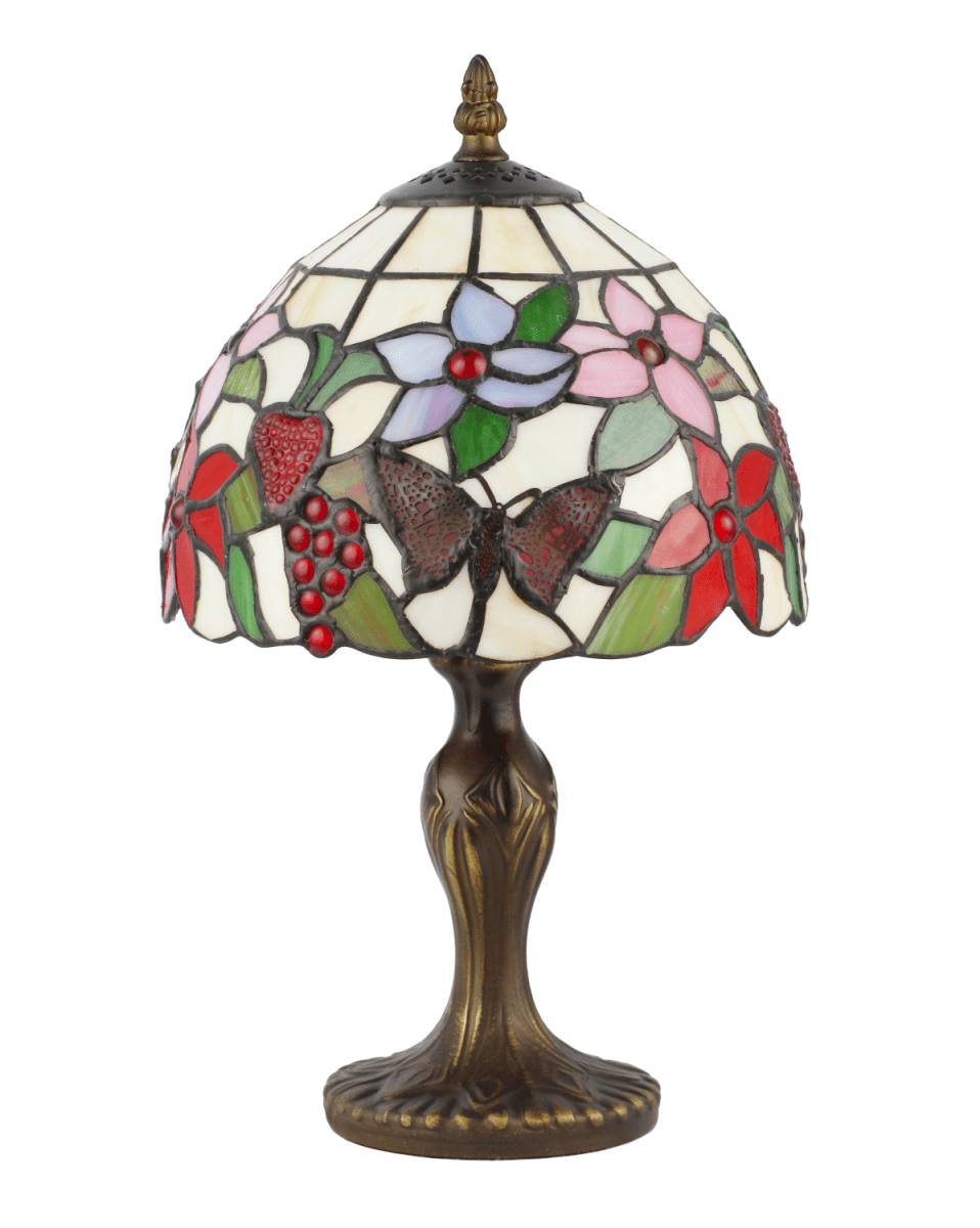 Bali 34cm Monivärinen valmistajalta Norrsken Design - Bali on klassinen Tiffany-valaisin, jossa on kaunis muotoilu, jossa on perhosia, hedelmiä ja kukkia eri väreissä.