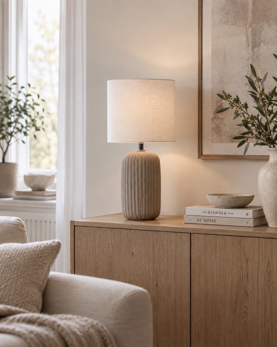 Palizzo 33cm Ruskea pöytävalaisin valmistajalta Nordic Lighting - Jalustassa on matta, hiekanv&auml;rinen viimeistely l&auml;mpim&auml;n ruskeassa s&auml;vyss&auml; ja uurrettu rakenne, joka antaa lampulle pehme&auml;n ja koristeellisen ilmeen.