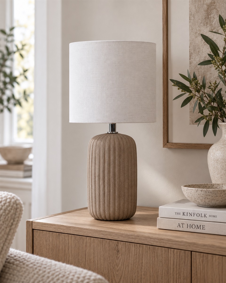 Palizzo 33cm Ruskea pöytävalaisin valmistajalta Nordic Lighting - Jalustassa on matta, hiekanv&auml;rinen viimeistely l&auml;mpim&auml;n ruskeassa s&auml;vyss&auml; ja uurrettu rakenne, joka antaa lampulle pehme&auml;n ja koristeellisen ilmeen.