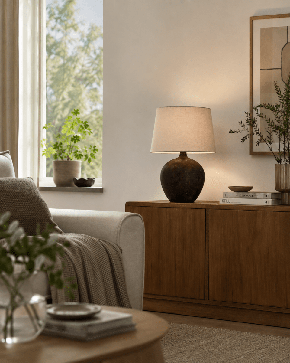 Bella 42cm Tummanruskea pöytävalaisin valmistajalta Nordic Lighting - Klassinen muoto ja l&auml;mmin v&auml;ris&auml;vy luovat ajattoman ja kodikkaan tunnelman.