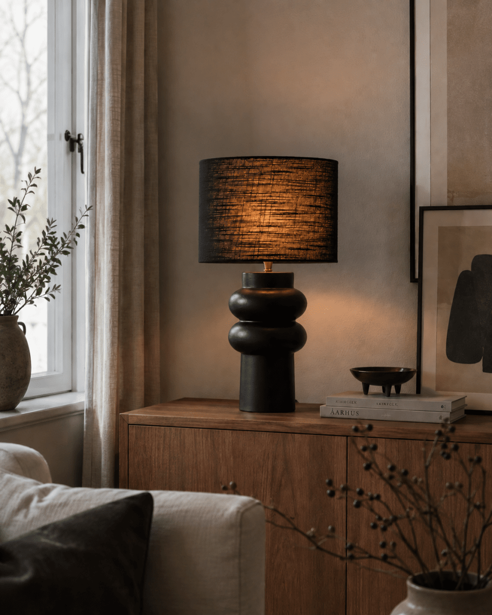 Anelli 56cm Musta pöytävalaisin valmistajalta Nordic Lighting - Ainutlaatuinen, veistoksellinen muoto ja tumma v&auml;ris&auml;vy antavat modernin ja hienostuneen ilmeen.