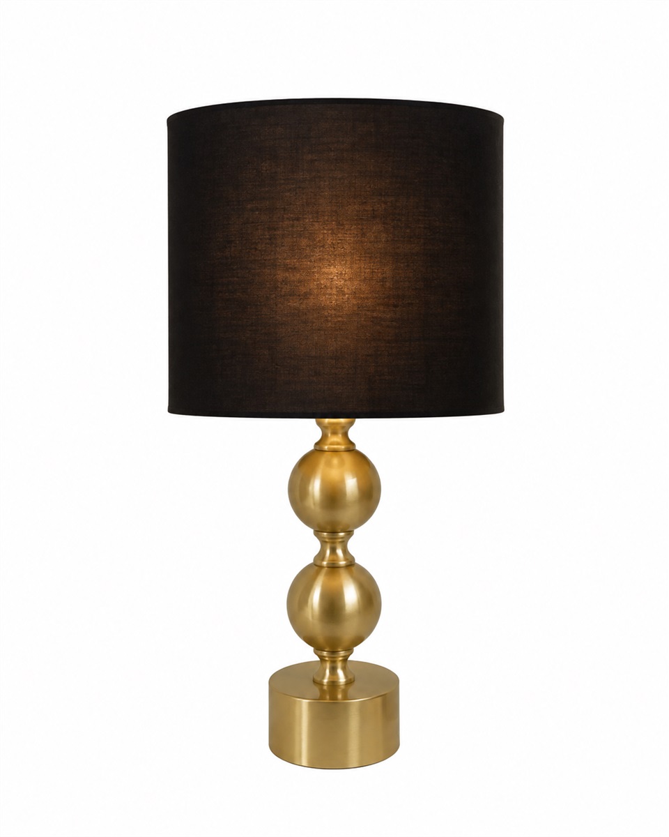 Circolo 48cm Messinki/musta pöytävalaisin valmistajalta Nordic Lighting - Circolo-p&ouml;yt&auml;valaisimessa yhdistyv&auml;t koristeellinen metallijalka, elegantti messinkipinta ja klassinen musta pellavavarjostin.