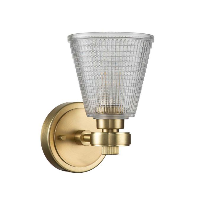 Gunnislake 13cm Harjattu messinki kylpyhuoneen valaisin valmistajalta Elstead Lighting - Valaisin on valmistettu ter&auml;ksest&auml;, jossa on harjattu messinkipinta, ja siin&auml; on kirkas, strukturoitu lasivarjostin, joka tarjoaa tasaisen ja h&auml;ik&auml;isem&auml;tt&ouml;m&auml;n valon.