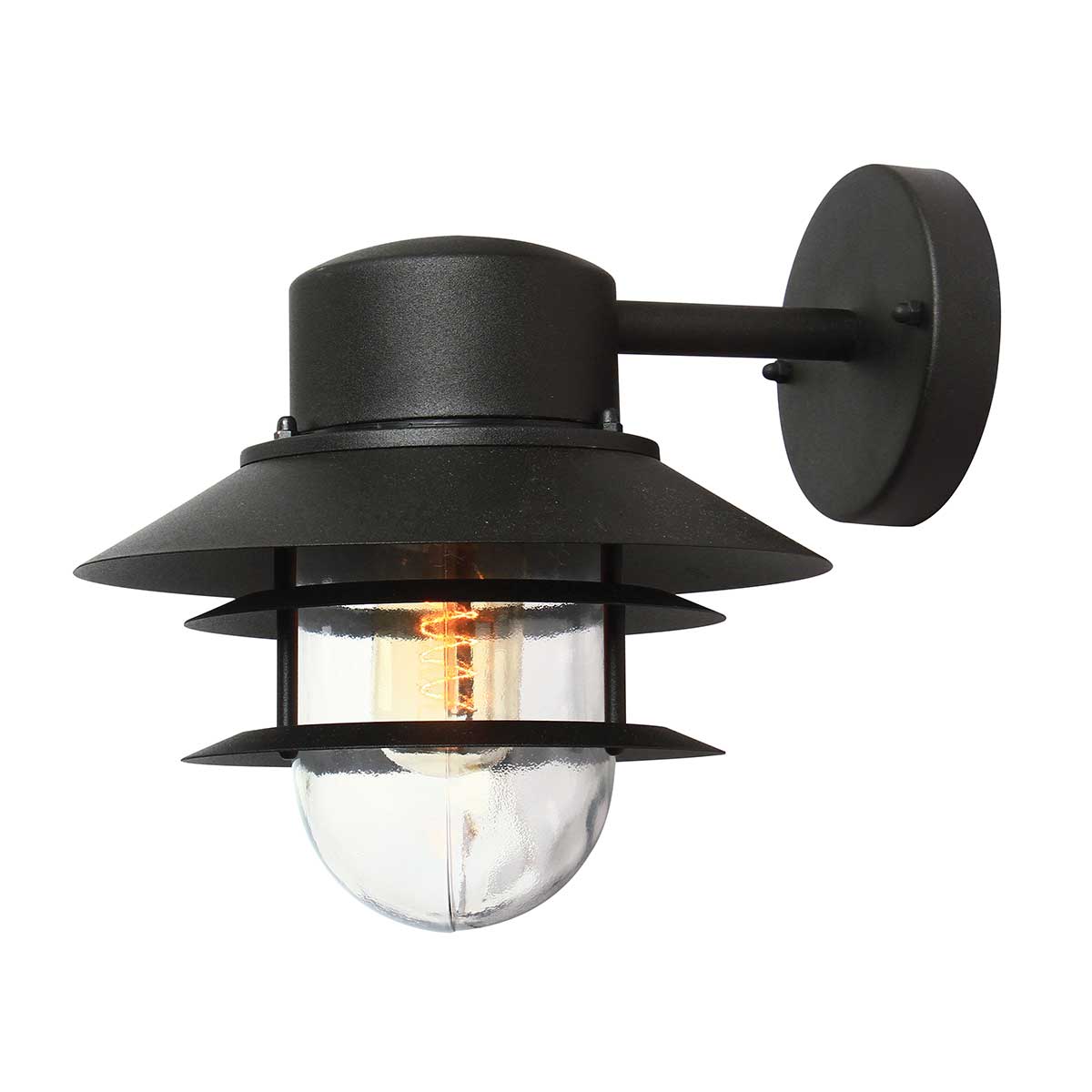 Copenhagen Ø22 Musta ulkovalo valmistajalta Elstead Lighting - Tillverkad av rostfritt st&aring;l i svart finish och glas, erbjuder den en h&aring;llbar och v&auml;dert&aring;lig konstruktion som passar perfekt f&ouml;r fasader, entr&eacute;er och uteplatser.