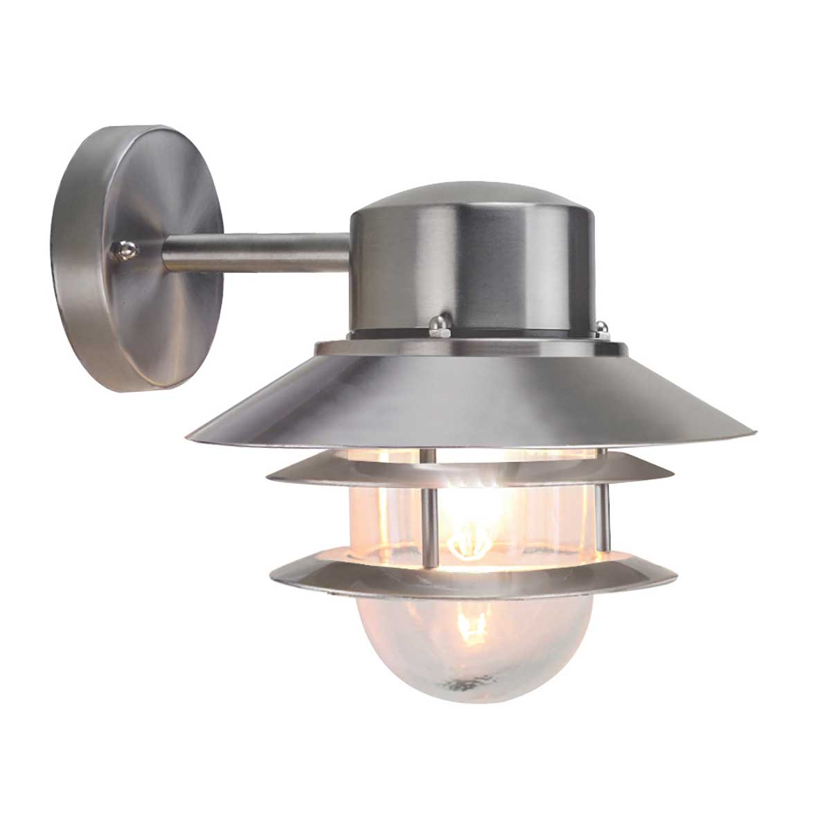 Copenhagen Ø22 Harjattua terästä ulkovalo valmistajalta Elstead Lighting - Tillverkad av rostfritt st&aring;l i borstad finish och glas, erbjuder den en h&aring;llbar och v&auml;dert&aring;lig konstruktion som passar perfekt f&ouml;r fasader, entr&eacute;er och uteplatser.