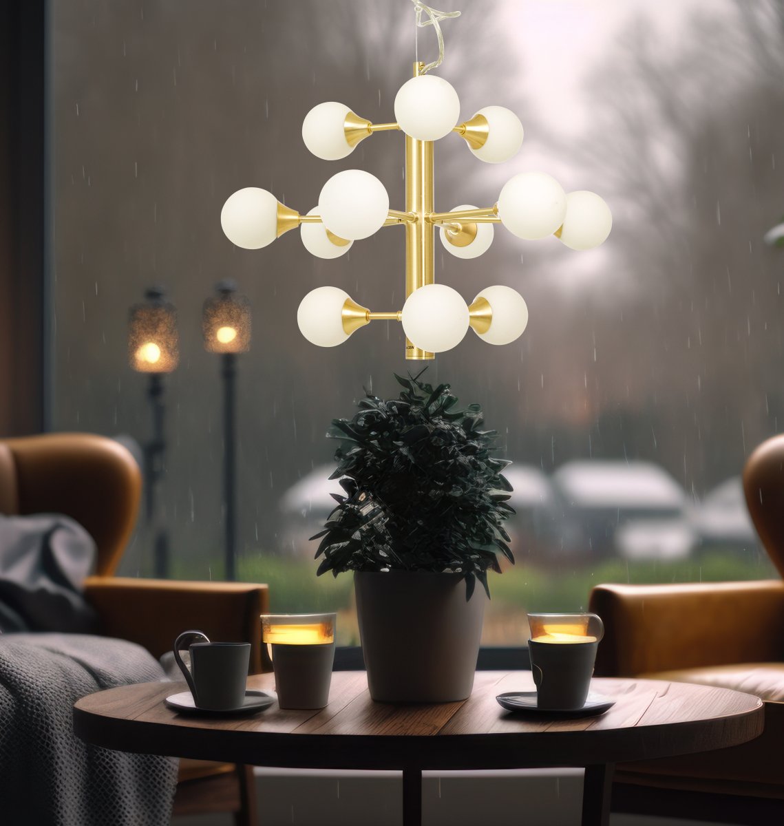 Cosmos Ø50 Matt Brass kattovalaisin valmistajalta Aneta Lighting - Cosmos-kattovalaisin matta messinginväristä metallia ja 12 opaalivalkoista lasikuppia.