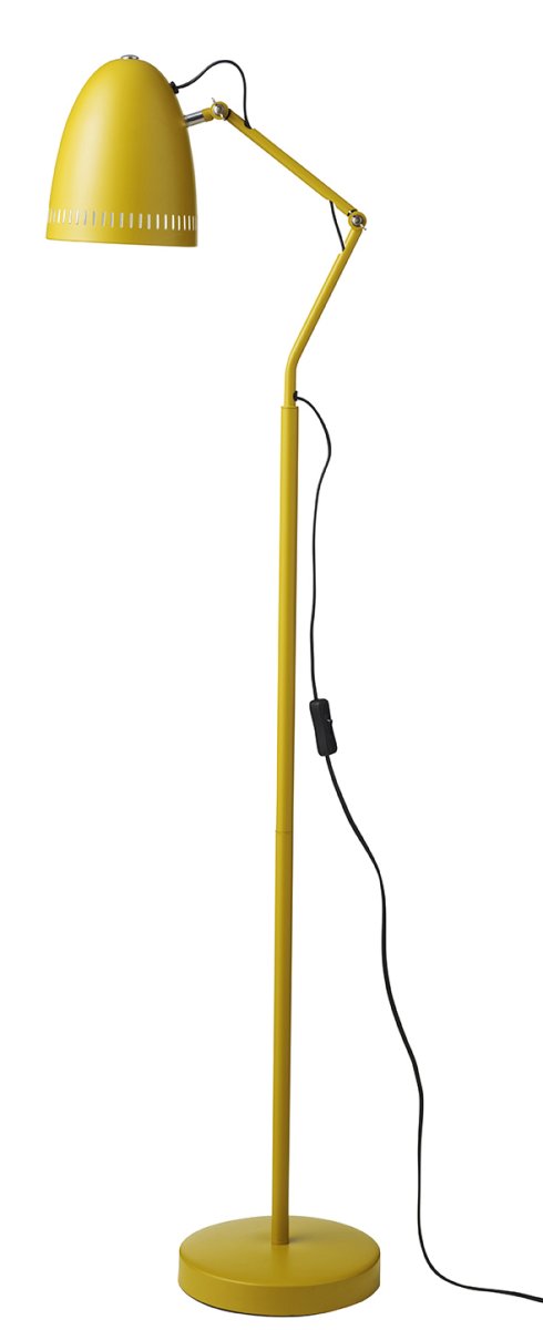 Dynamo 1 Keltainen lattiavalaisin valmistajalta Superliving - Klassinen varjostin koristeellisilla rei'itetyill&auml; rei'ill&auml; tarjoaa miellytt&auml;v&auml;n valonjaon, ja kahdella perhosruuvilla varustetut varret helpottavat lampun s&auml;&auml;t&auml;mist&auml; ja kiinnitt&auml;mist&auml; haluttuun asentoon.