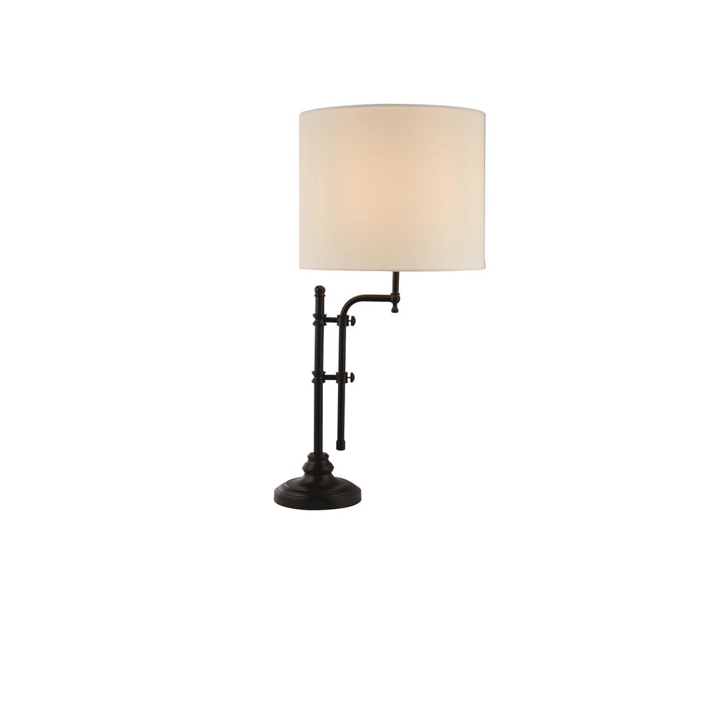 Munich 77cm Musta pöytävalaisin valmistajalta Searchlight - Säädettävä musta metallinen jalusta koristeellisilla yksityiskohdilla antaa elegantin vaikutelman, kun taas kermanvalkoinen pellavavarjostin levittää pehmeää ja miellyttävää valoa.