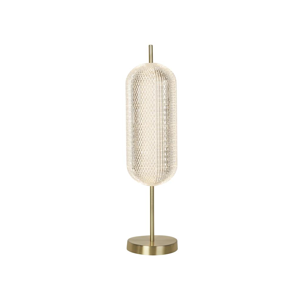 Capsule 60cm Messinki pöytävalaisin valmistajalta Searchlight - Capsule on elegantti ja moderni pöytävalaisin, jossa on satiinimessinkiyksityiskohdat ja akryylilasivarjostin, joka levittää pehmeää ja miellyttävää valoa.