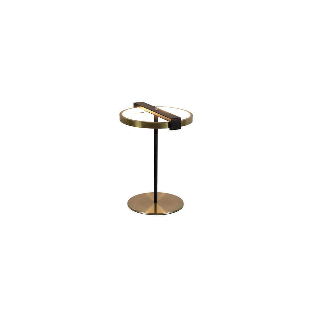 Aerial 35cm Messinki/musta pöytävalaisin valmistajalta Searchlight - Tyylik&auml;s rengas integroidulla LED-valolla tarjoaa tasaisen ja miellytt&auml;v&auml;n valon, joka sopii t&auml;ydellisesti sivup&ouml;yd&auml;lle, ty&ouml;p&ouml;yd&auml;lle tai y&ouml;p&ouml;yd&auml;lle.