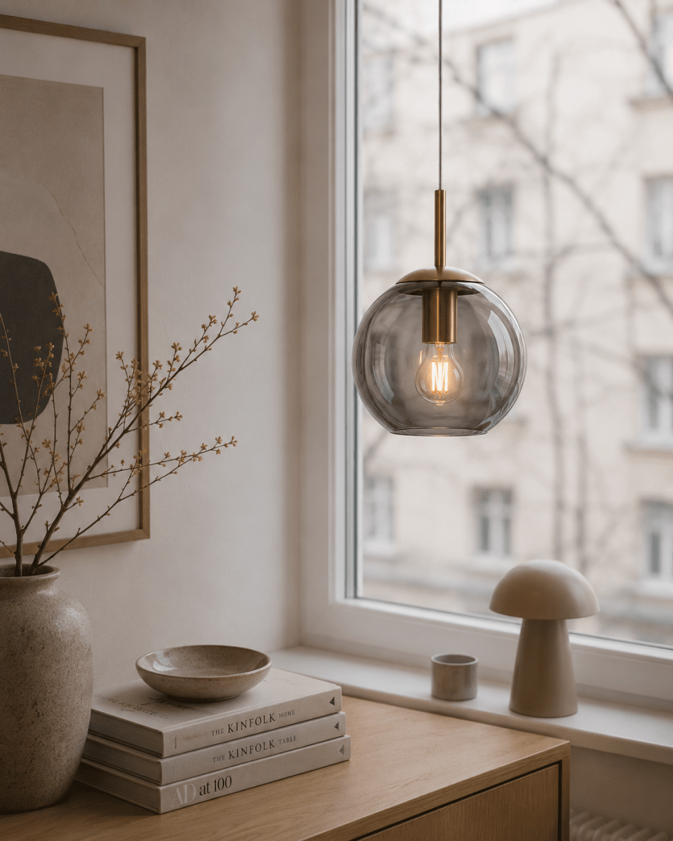Globi Ø15 Messinki/savustettu ikkunavalaisin valmistajalta Nordic Lighting - Globi-ikkunavalaisin on tyylik&auml;s ja moderni valaisin, joka luo huoneeseen l&auml;mpim&auml;n ja viihtyis&auml;n tunnelman.