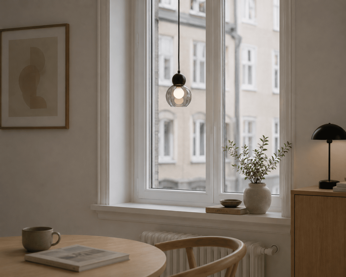 Barba Ø15 Savu/musta ikkunavalaisin valmistajalta Lampan - Musta metallinen yl&auml;osa antaa elegantin ja ajattoman ilmeen, kun taas savulasivarjostin luo pehme&auml;n ja miellytt&auml;v&auml;n valon.