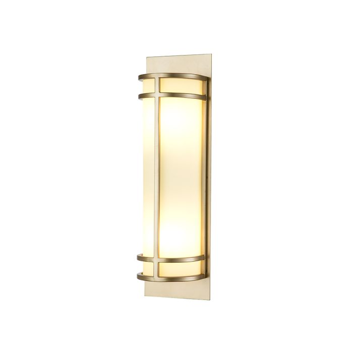 Fusion 43cm Messinki seinävalaisin valmistajalta Elstead Lighting - Valaisimessa on suorakaiteen muotoinen seinälevy ja sarja ulkopuikkoja, jotka pitävät sylinterimäistä kehystä.