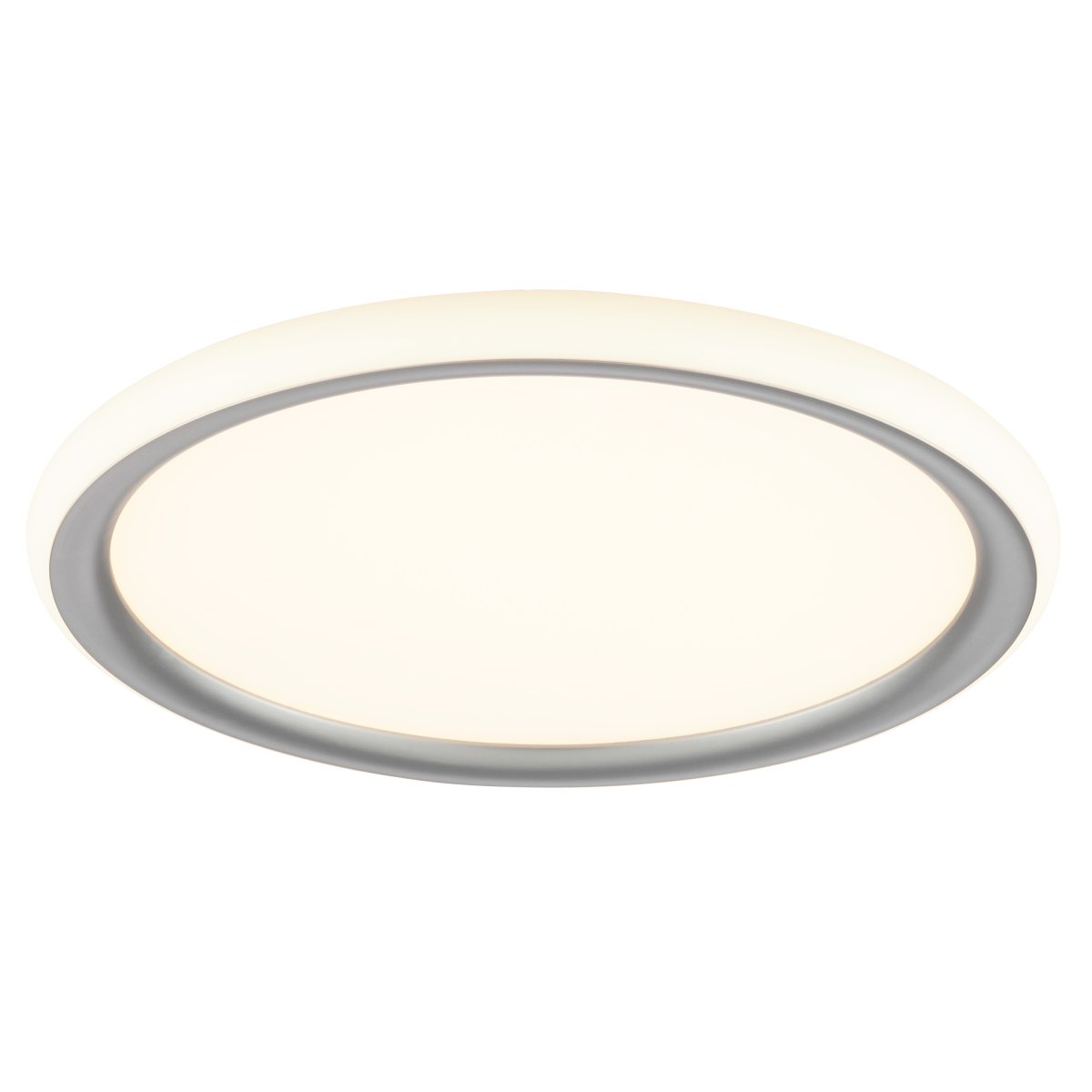 Carloz Ø40 Hopea plafondi valmistajalta Brilliant - Valaisin on kolmiportaisesti himmennett&auml;v&auml; vakiokytkimell&auml;:Vain keskipaneeli syttyy &ndash; t&auml;m&auml; valaisee koko huoneen voimakkaasti ja suoraan.