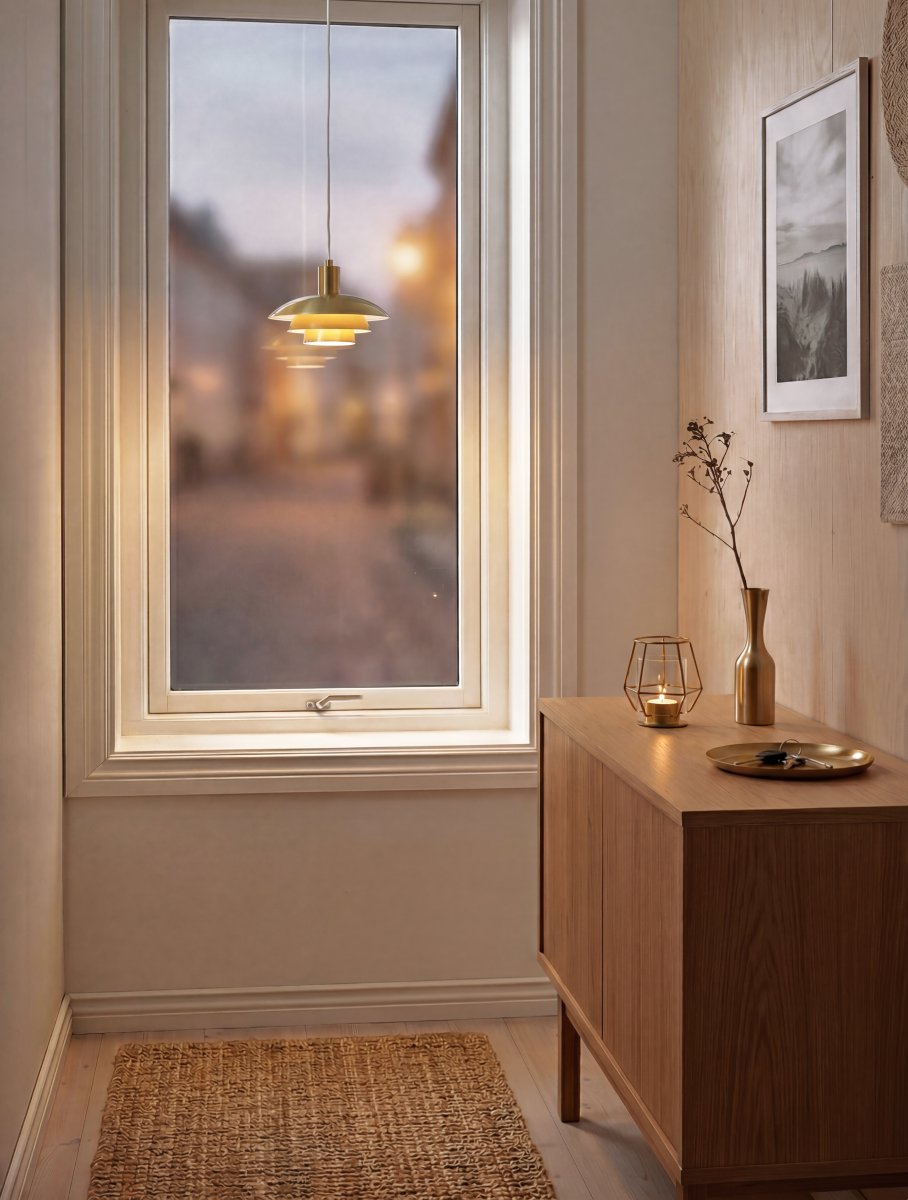 Epsilon Ø20 Kulta ikkunavalaisin valmistajalta Aneta Lighting - Epsilon-ikkunavalaisimessa on ajaton muotoilu, ja siin&auml; on useita eri tasoilla olevia varjostimia, jotka antavat valaisimelle tunnusomaisen ja elegantin ilmeen.